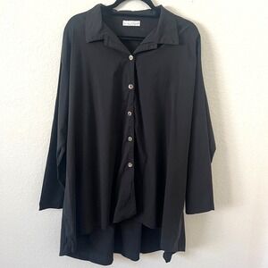 Bryn Walker Tunic Shirt Women's Sz M Black Button Up Oversized Stretchy Cotton